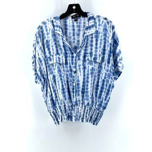 Iky & Me Women's Short Sleeve Button Up Tie Dye Pockets Shirt Top Size Medium